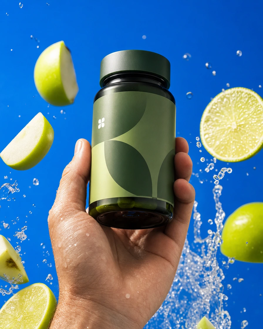 MORFX supplement ad with product in hand